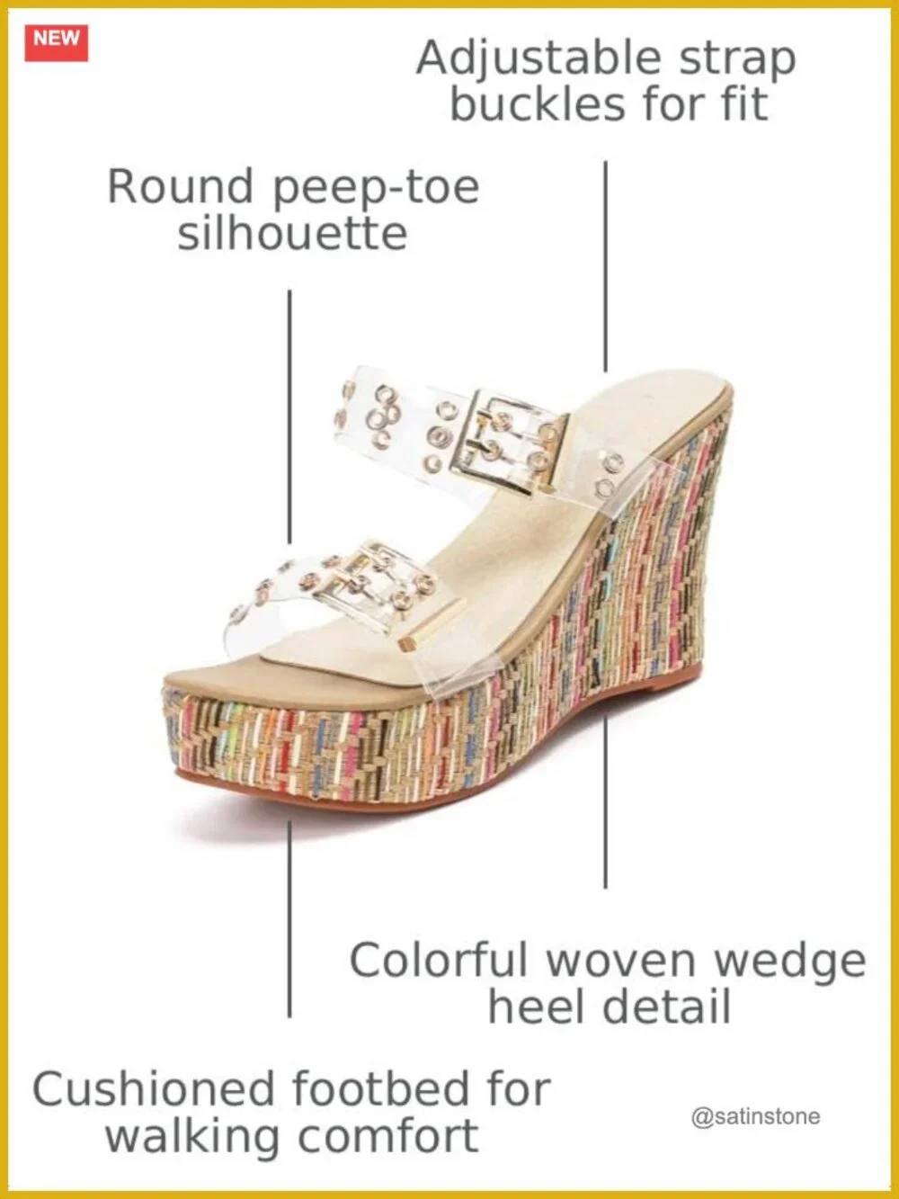 Women's Wedge Sandals with Pearls, Platform High Heels, Adjustable Strap